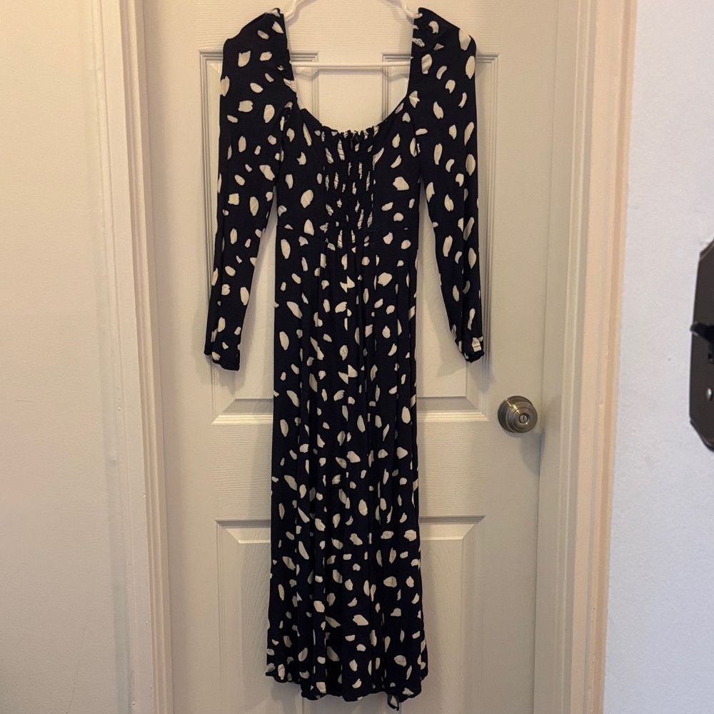 Reformation sigmund midi Navy and White Long Sleeve Dres - Picture 11 of 12